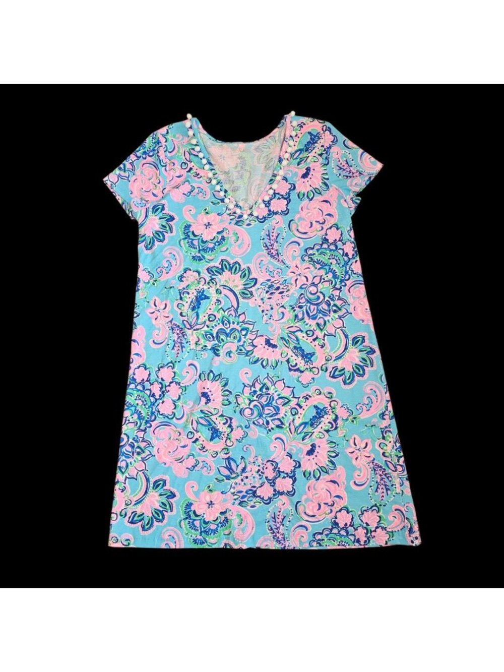 Lilly Pulitzer Etta V-Neck T-Shirt Dress Blue Horizon Jungle Sunrise Size L